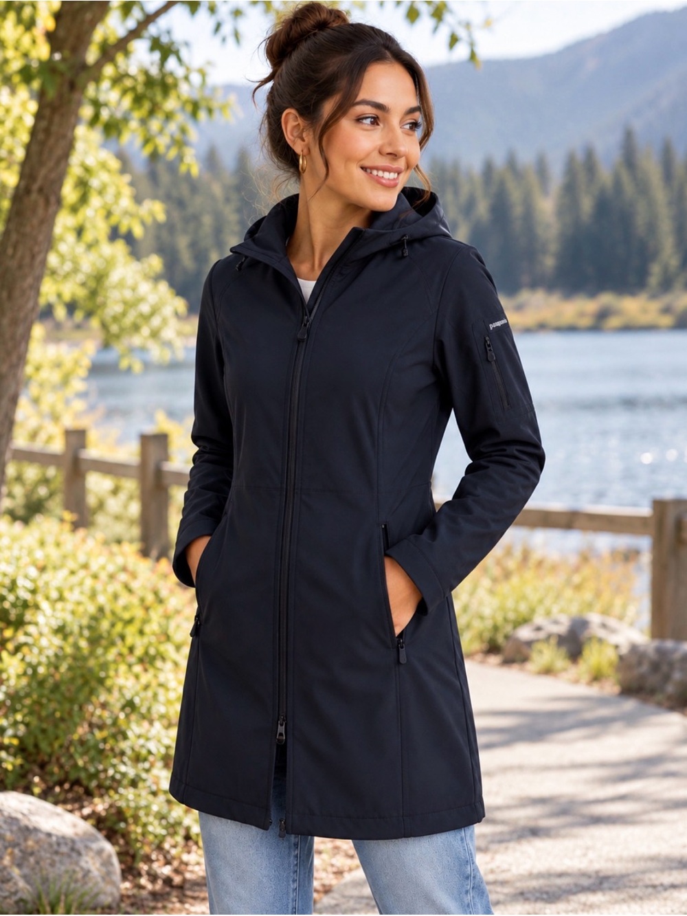 Ilse Jacobsen Navy Regular Fit Hooded Trench Raincoat Size 4 US/34 Eur